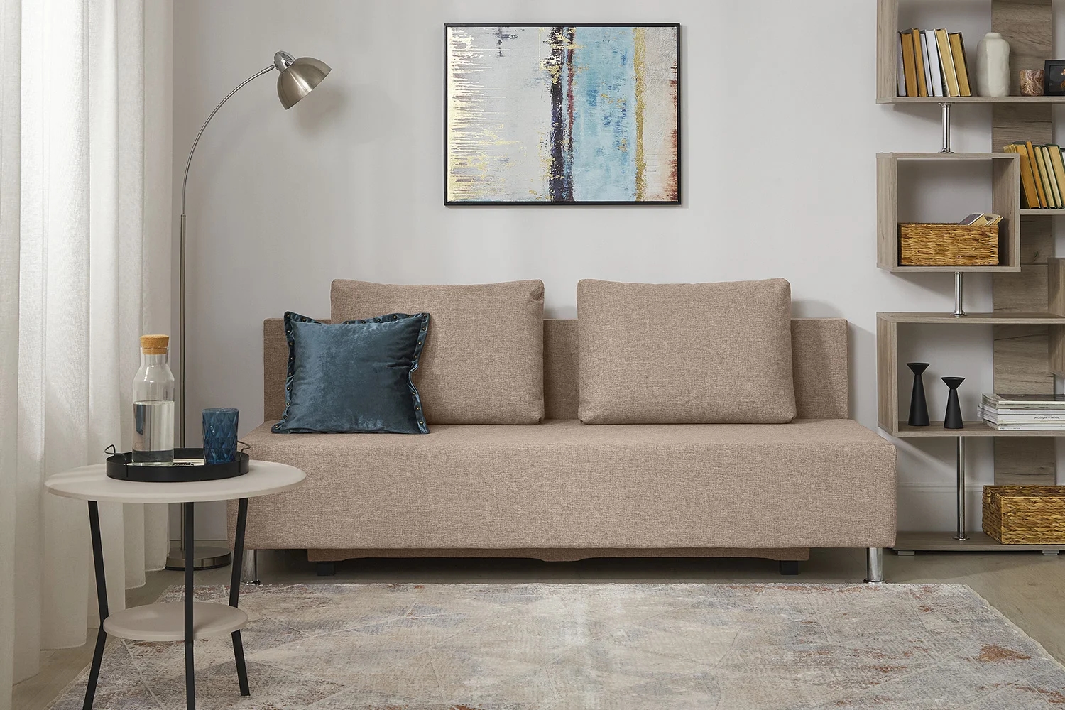 Bej rangli divan-krovat Parma: har qanday makon uchun uslub, qulaylik va funksionallikning ideal uyg'unligi.